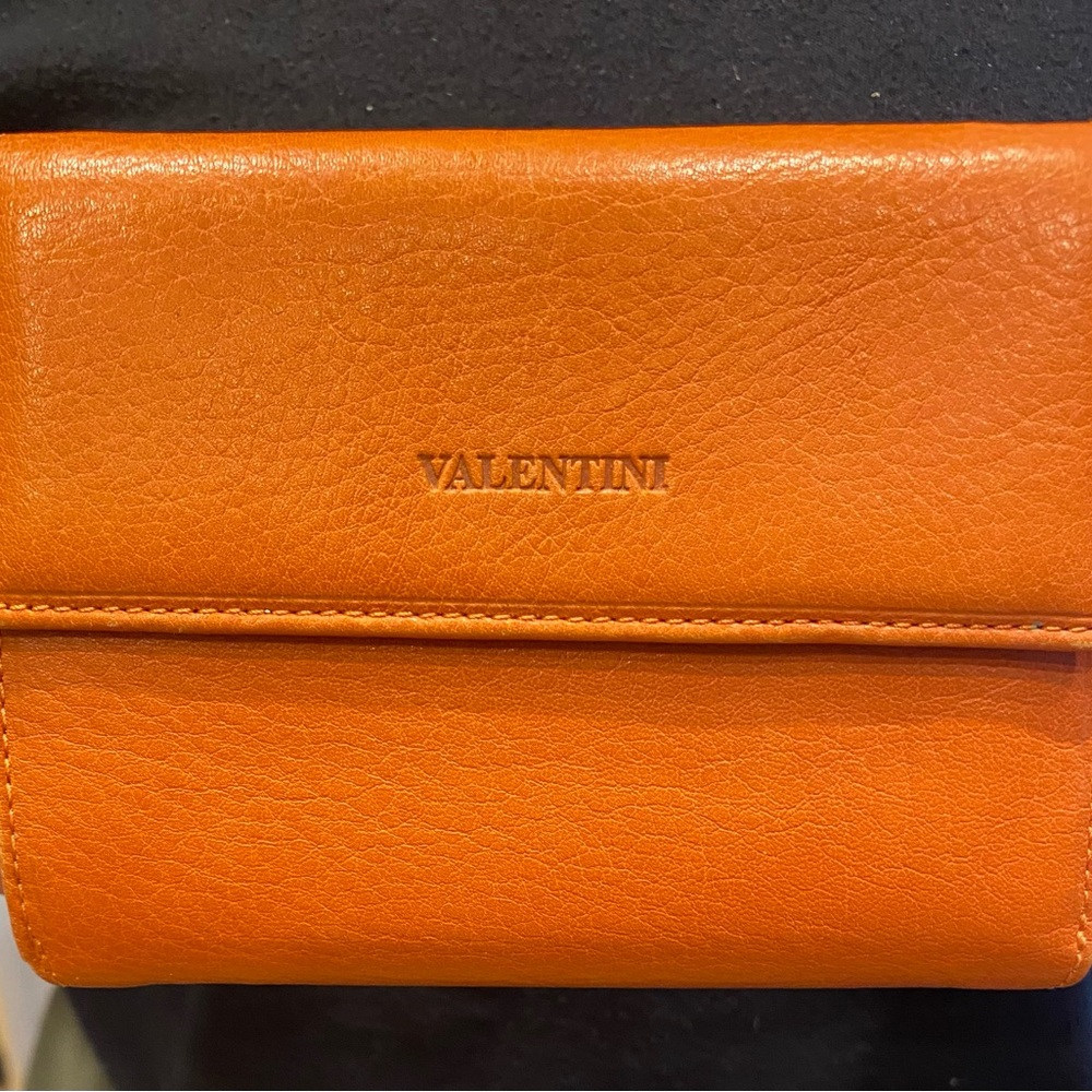 Valentini Orange Leather 3 Fold Wallet w/Zip Coin Pocket